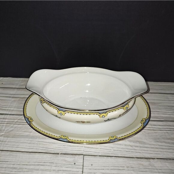 Noritake Morimura Hand Painted Nippon Cornwall Kitchen Gravy Boat & Underplate - Picture 1 of 9